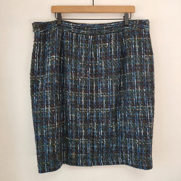 NWT J. Jill Forestweed Blue Tweed Pencil Skirt Professional Wool Blend Size 18 - Picture 2 of 9